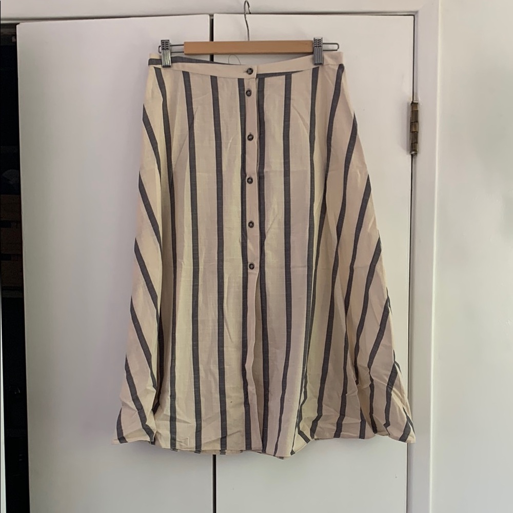 ASOS Petite Cream and Black Striped Midi Skirt